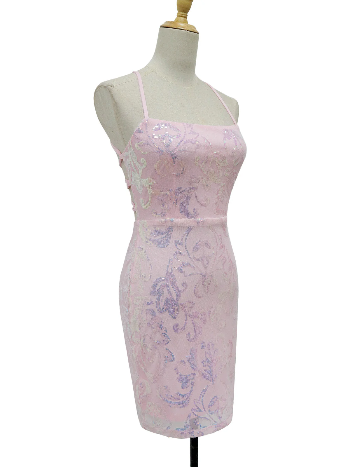 1920er Solide Pailletten Spaghetti Träger Rückenfrei Kleid - Image 20