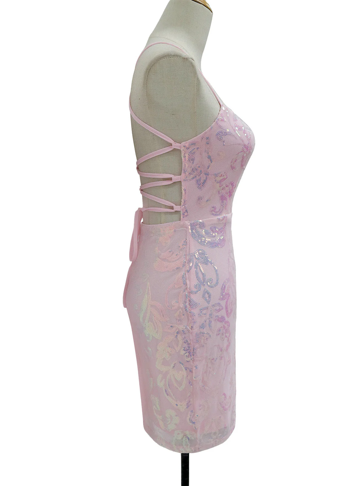 1920er Solide Pailletten Spaghetti Träger Rückenfrei Kleid - Image 21