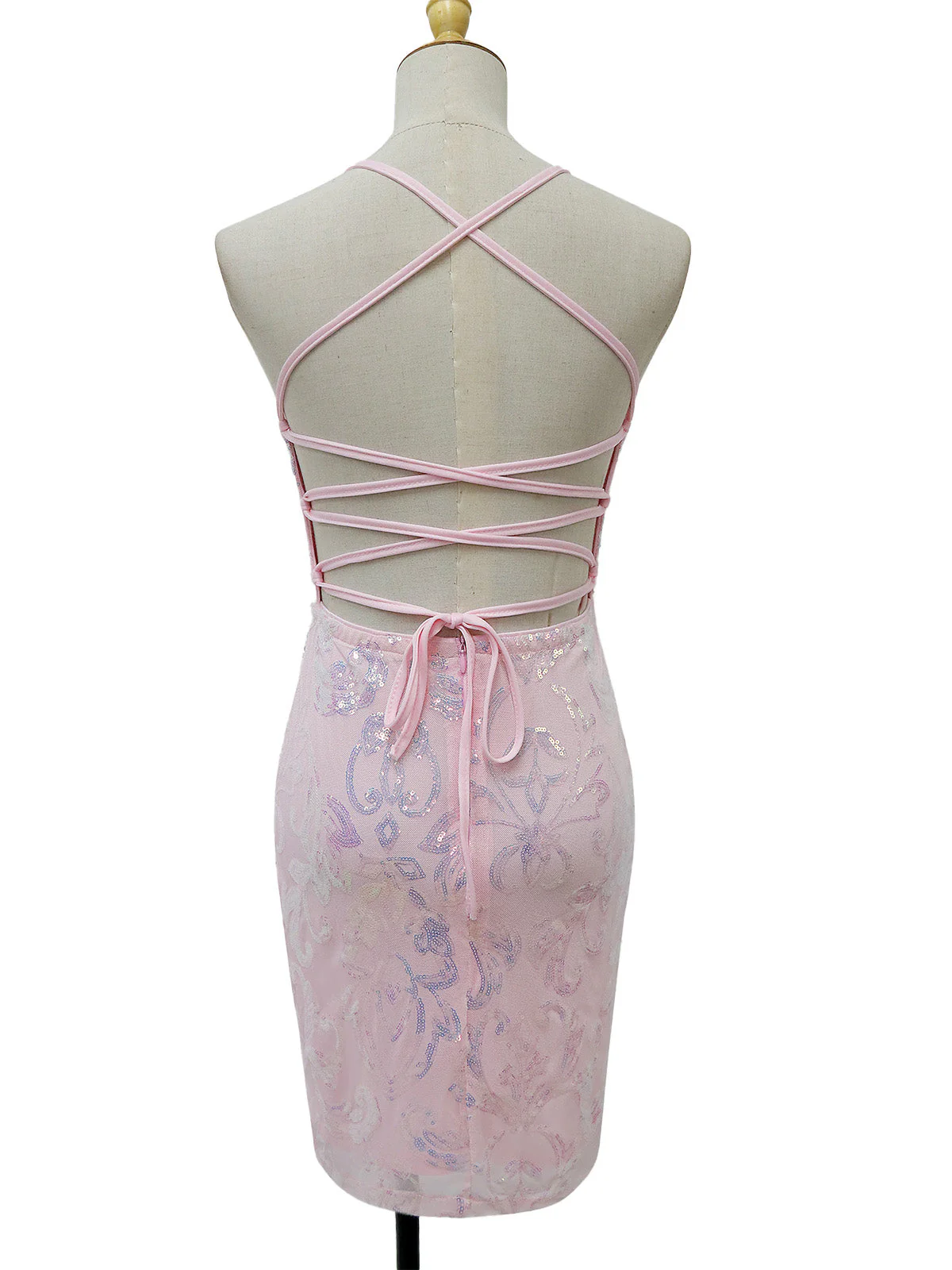 1920er Solide Pailletten Spaghetti Träger Rückenfrei Kleid - Image 22