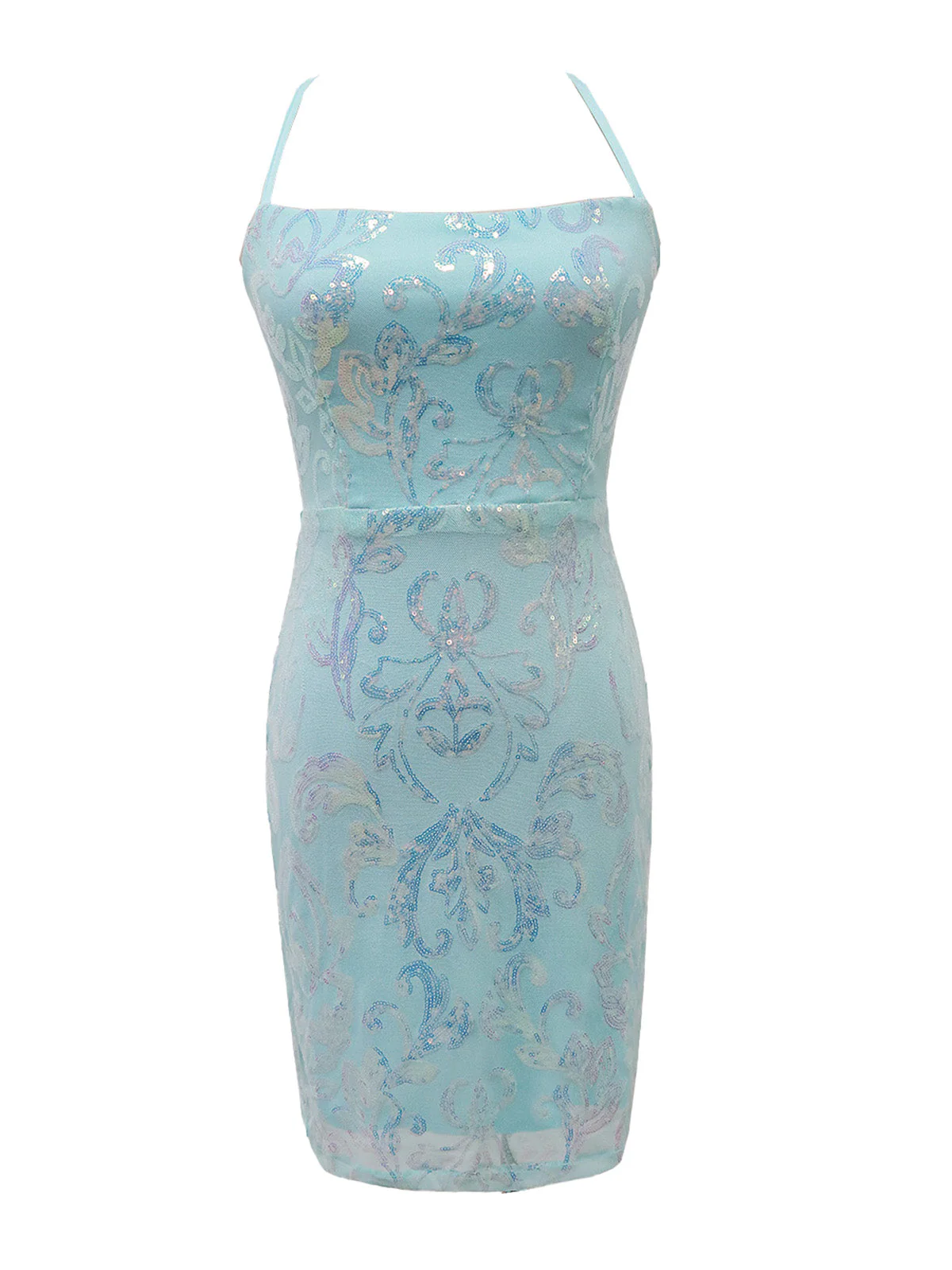 1920er Solide Pailletten Spaghetti Träger Rückenfrei Kleid - Image 3