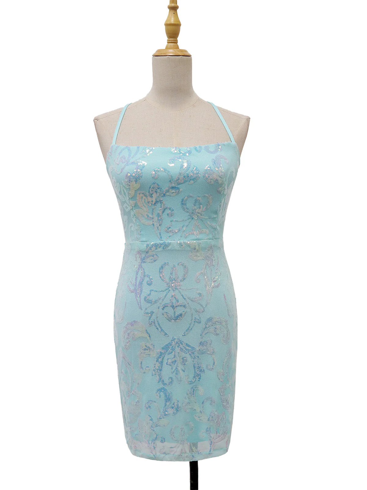 1920er Solide Pailletten Spaghetti Träger Rückenfrei Kleid - Image 8