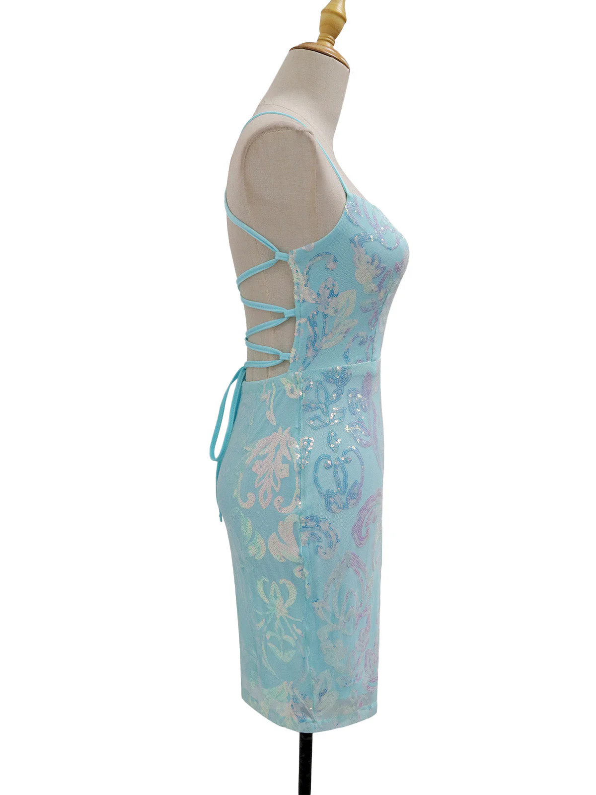 1920er Solide Pailletten Spaghetti Träger Rückenfrei Kleid - Image 9
