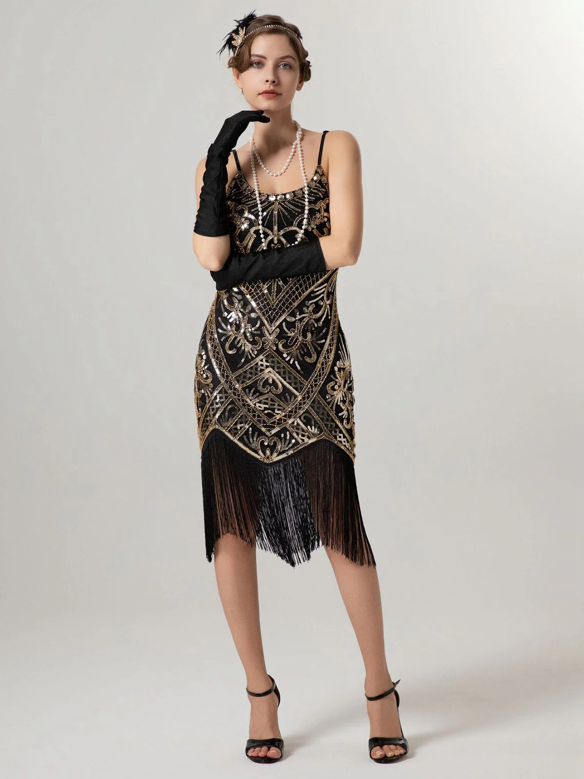 1920er Spaghetti Träger Pailletten Quaste Flapper Kleid - Image 2