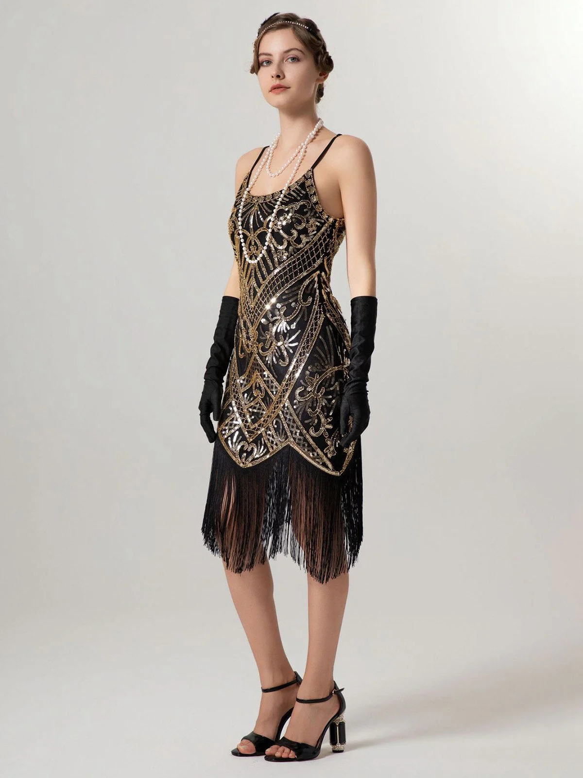 1920er Spaghetti Träger Pailletten Quaste Flapper Kleid - Image 3