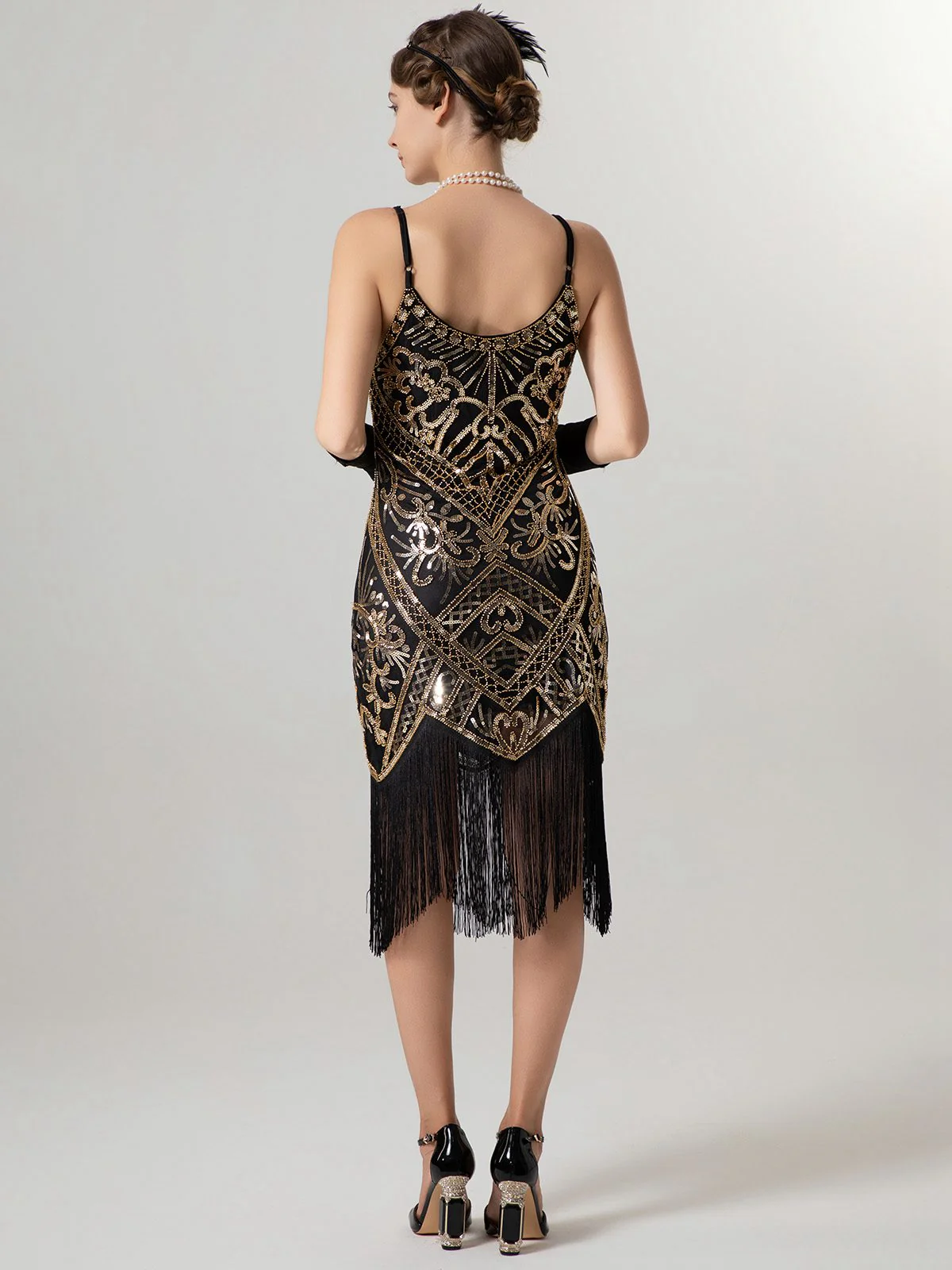 1920er Spaghetti Träger Pailletten Quaste Flapper Kleid - Image 4