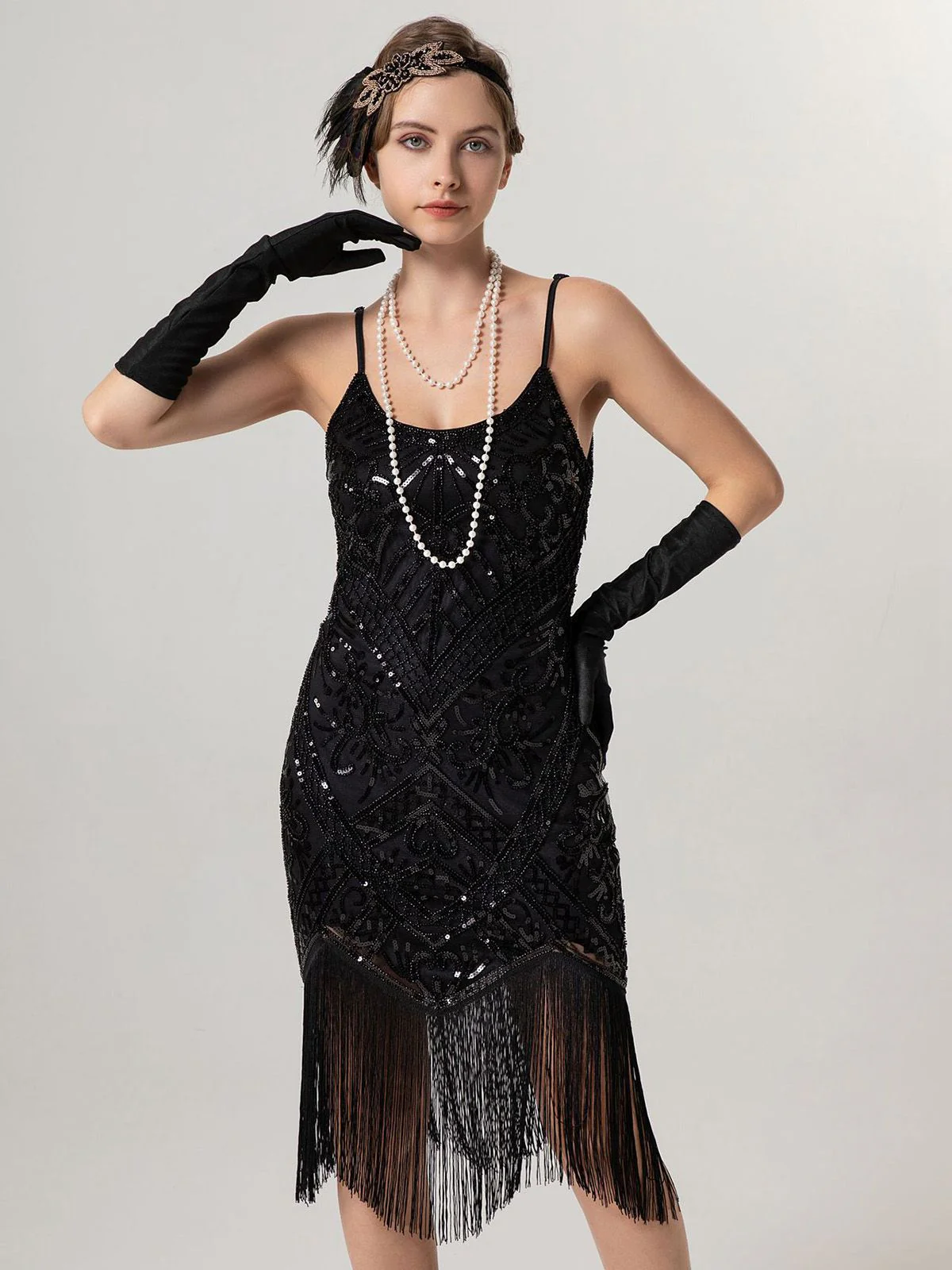 1920er Spaghetti Träger Pailletten Quaste Flapper Kleid - Image 5