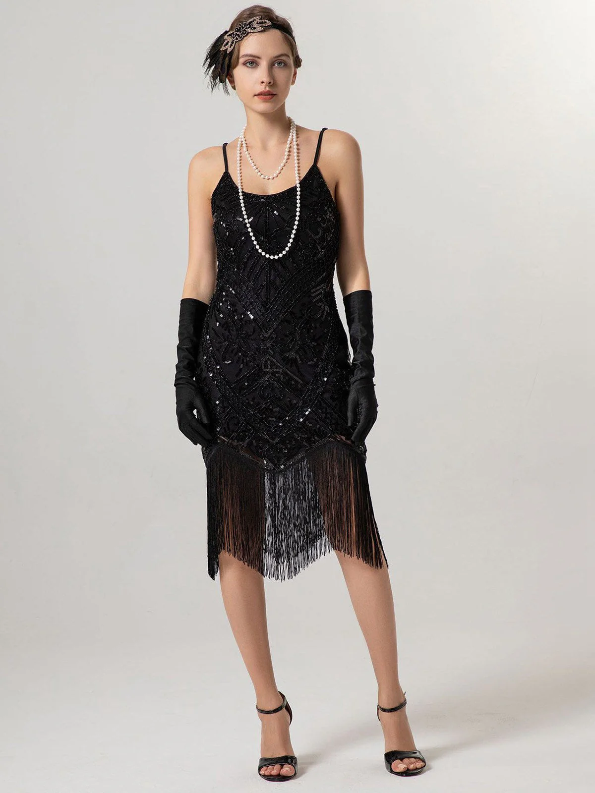 1920er Spaghetti Träger Pailletten Quaste Flapper Kleid - Image 6