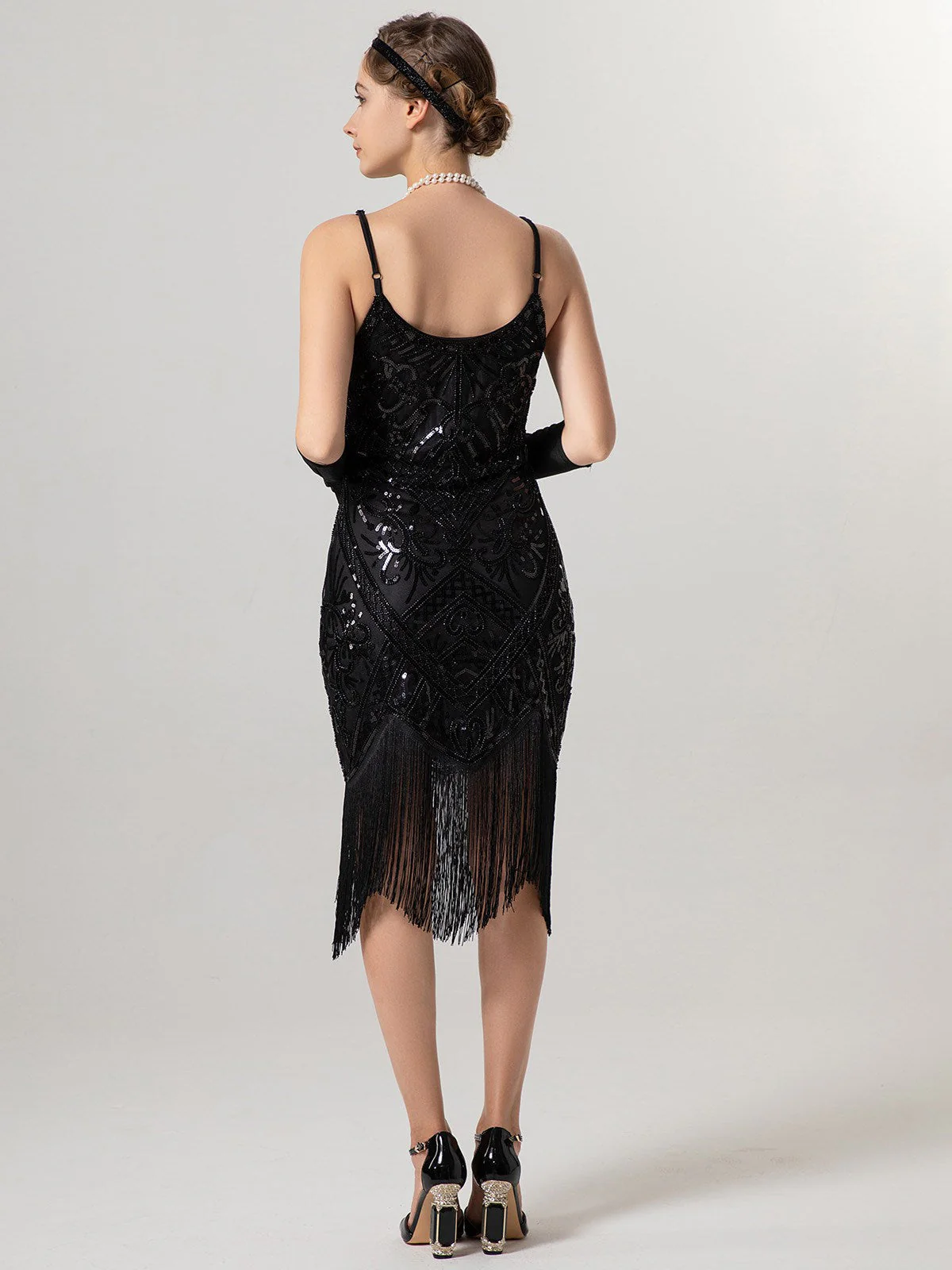 1920er Spaghetti Träger Pailletten Quaste Flapper Kleid - Image 7