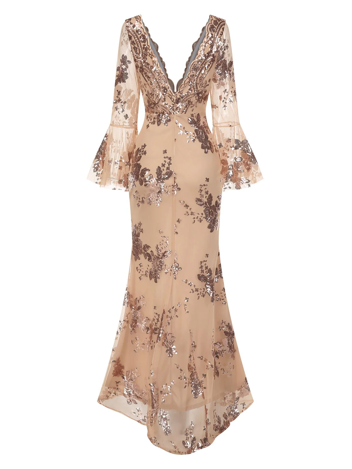 1920er Tiefer V-Ausschnitt Masche Pailletten Maxi Kleid - Image 15