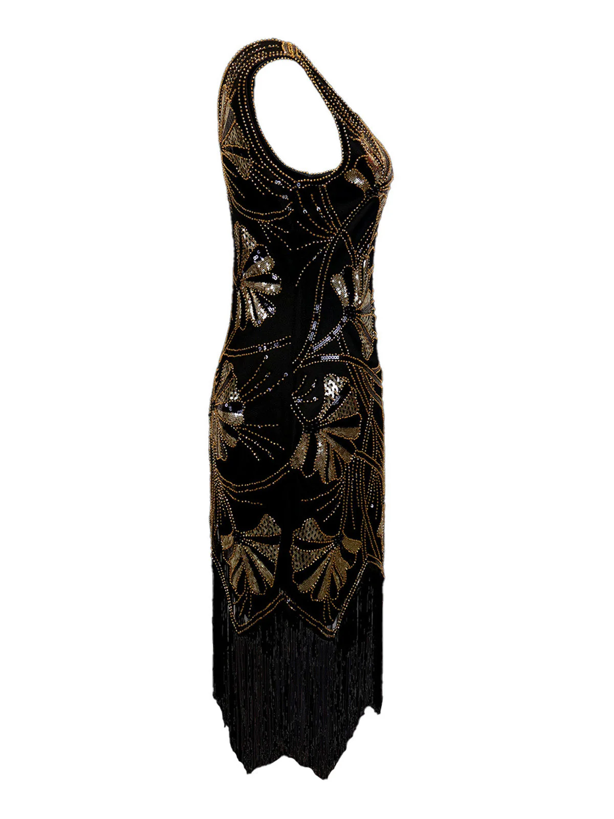 1920er V-Ausschnitt Pailletten Perlenbesatz Flapper Kleid - Image 4