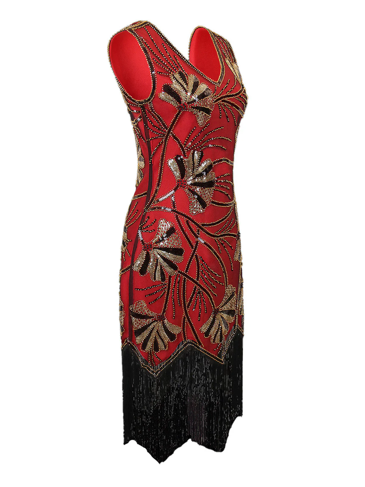 1920er V-Ausschnitt Pailletten Perlenbesatz Flapper Kleid - Image 6