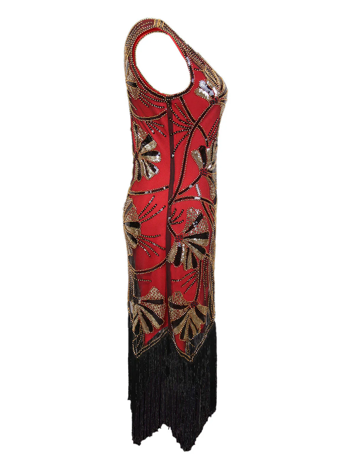 1920er V-Ausschnitt Pailletten Perlenbesatz Flapper Kleid - Image 7
