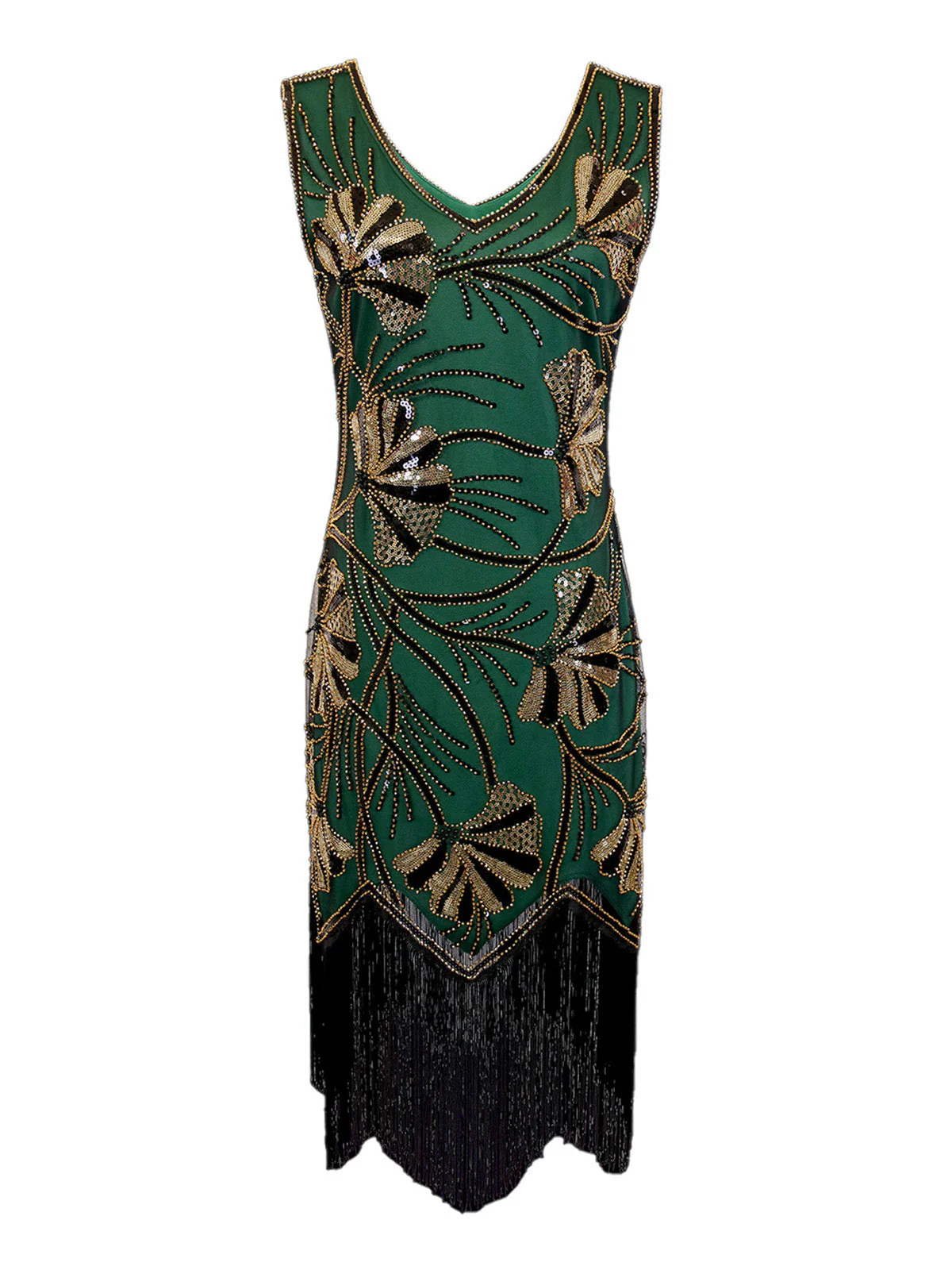 1920er V-Ausschnitt Pailletten Perlenbesatz Flapper Kleid - Image 8