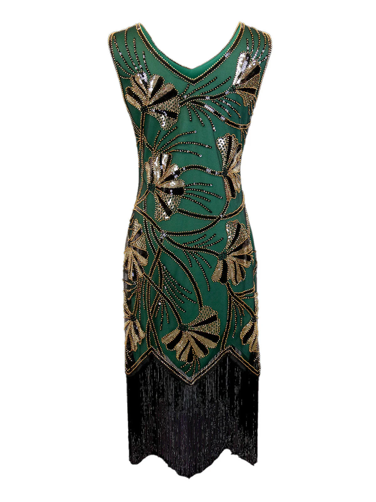 1920er V-Ausschnitt Pailletten Perlenbesatz Flapper Kleid - Image 9