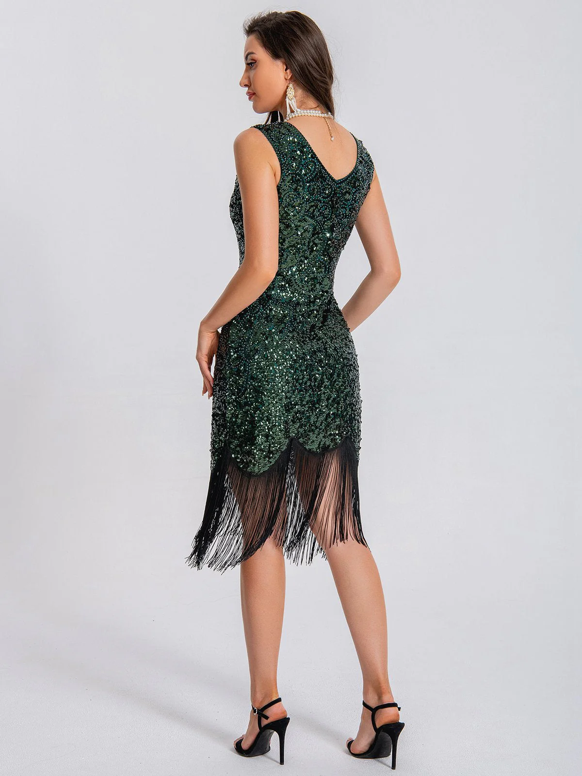 1920er V-Ausschnitt Quaste Pailletten Kleid - Image 4