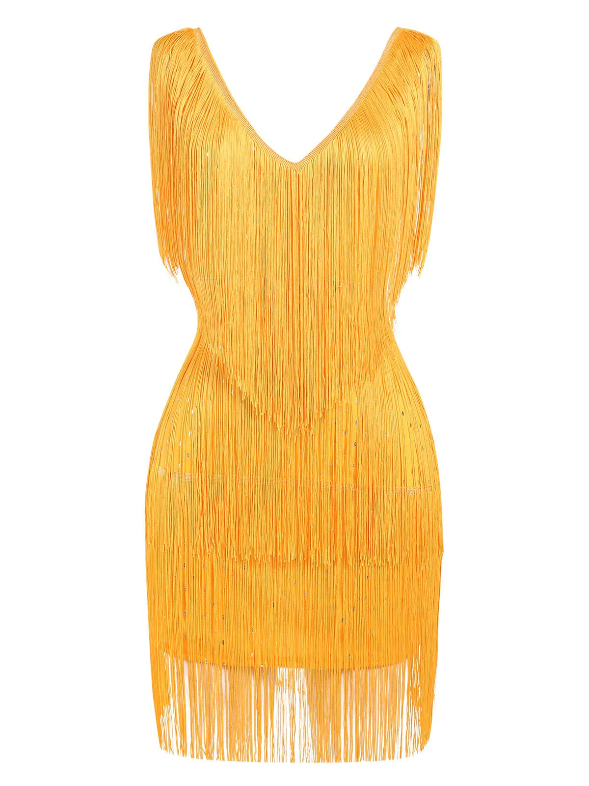 1920er V-Ausschnitt Quaste Solide Ärmellos Kleid - Image 2