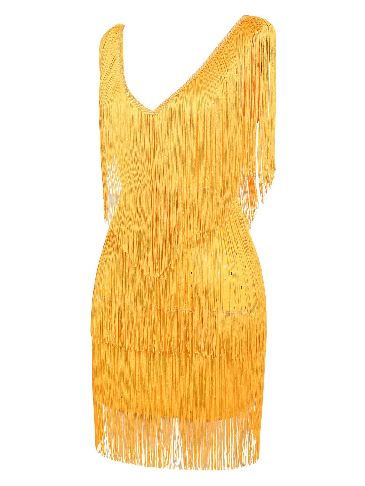 1920er V-Ausschnitt Quaste Solide Ärmellos Kleid - Image 4