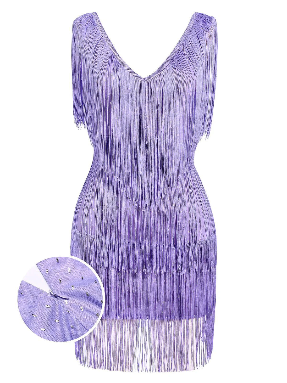1920er V-Ausschnitt Quaste Solide Ärmellos Kleid - Image 6