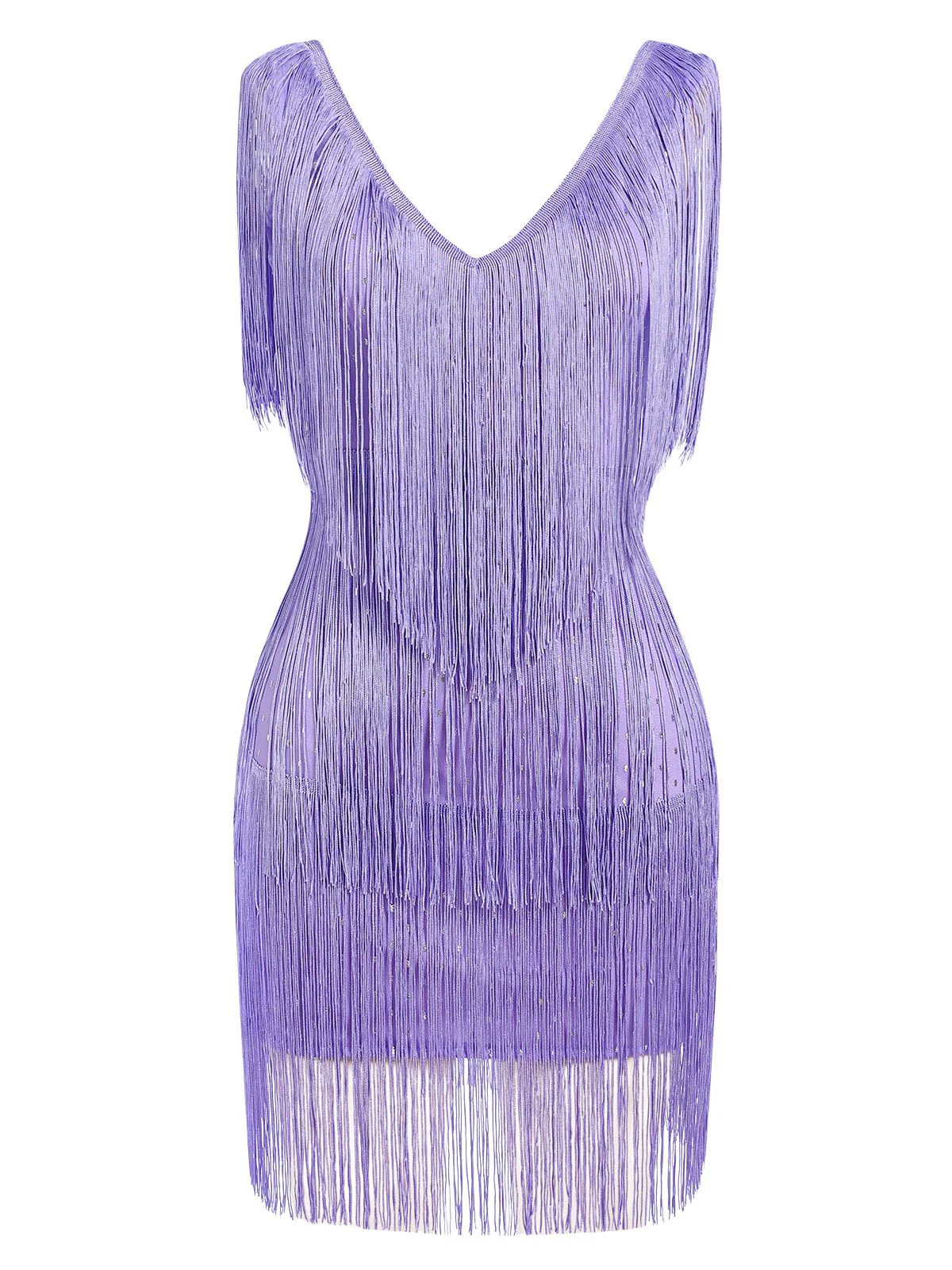 1920er V-Ausschnitt Quaste Solide Ärmellos Kleid - Image 7