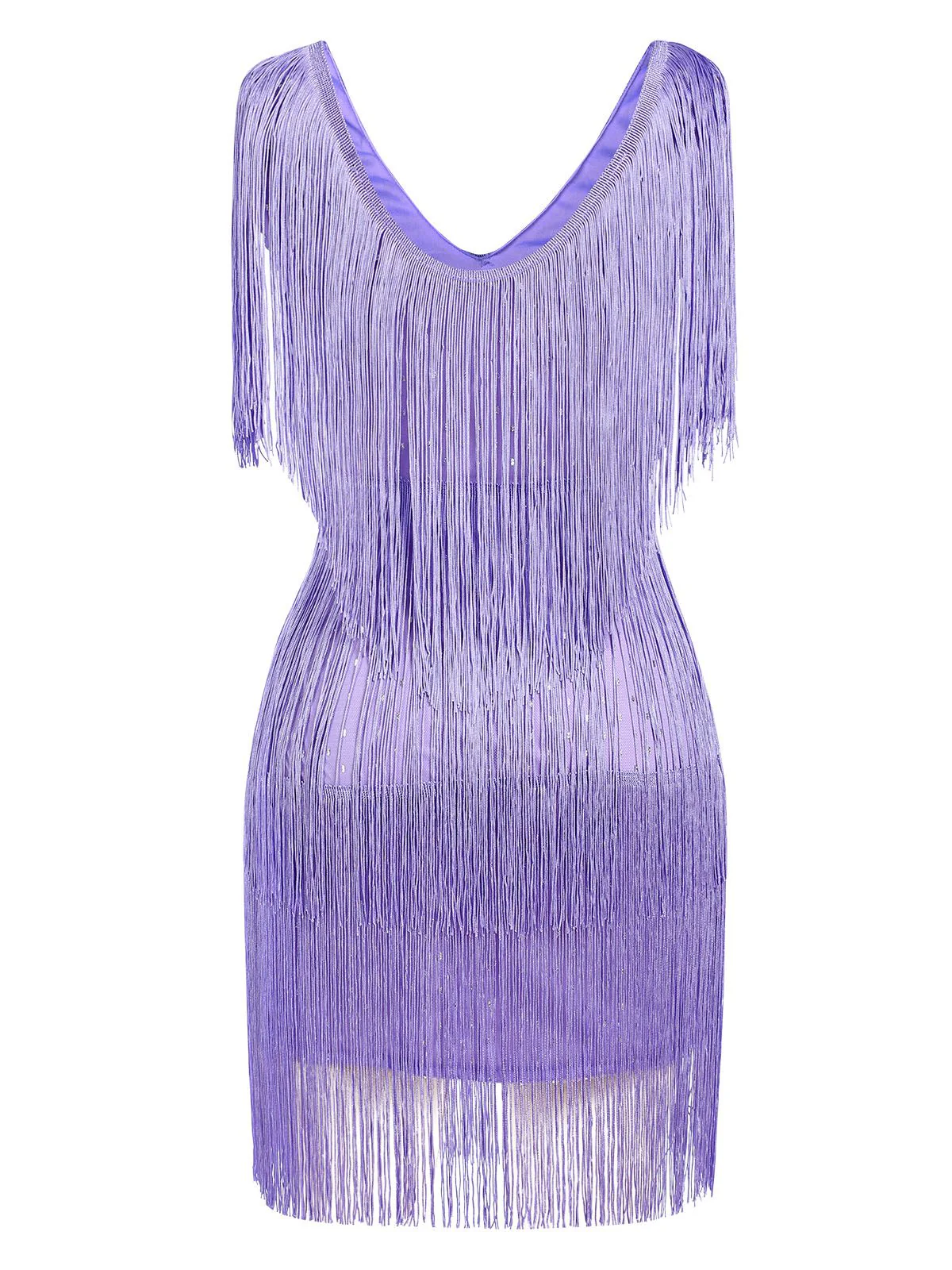 1920er V-Ausschnitt Quaste Solide Ärmellos Kleid - Image 8