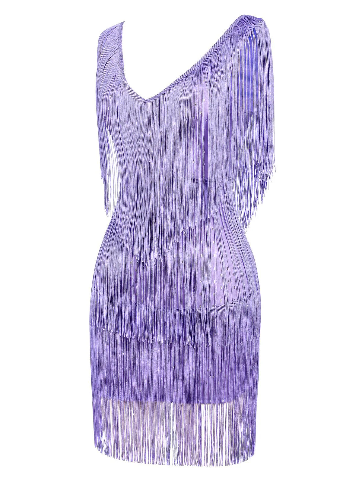 1920er V-Ausschnitt Quaste Solide Ärmellos Kleid - Image 9