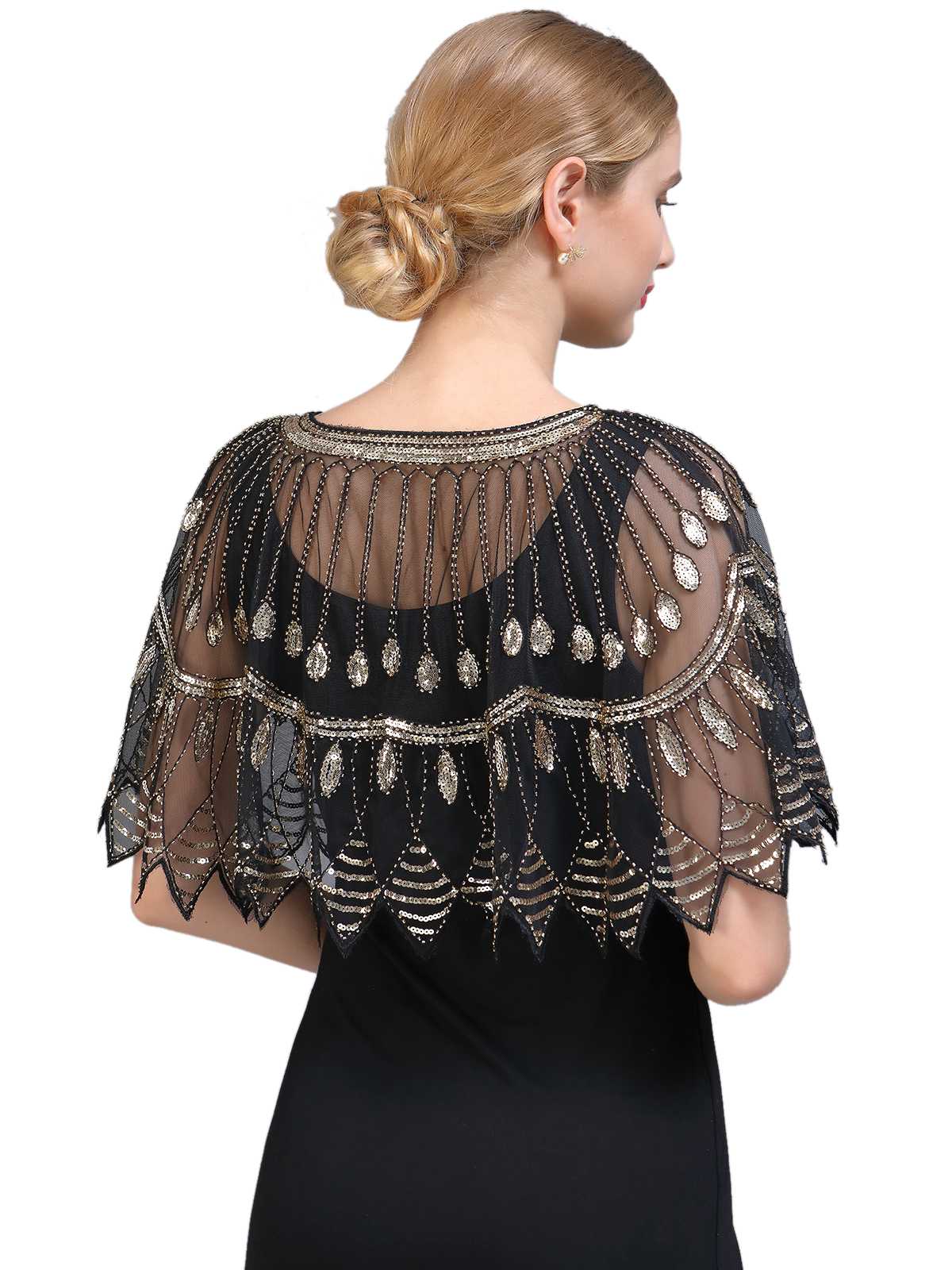 1920er Vintage Pailletten Perlenstickerei Netz Cape - Image 2