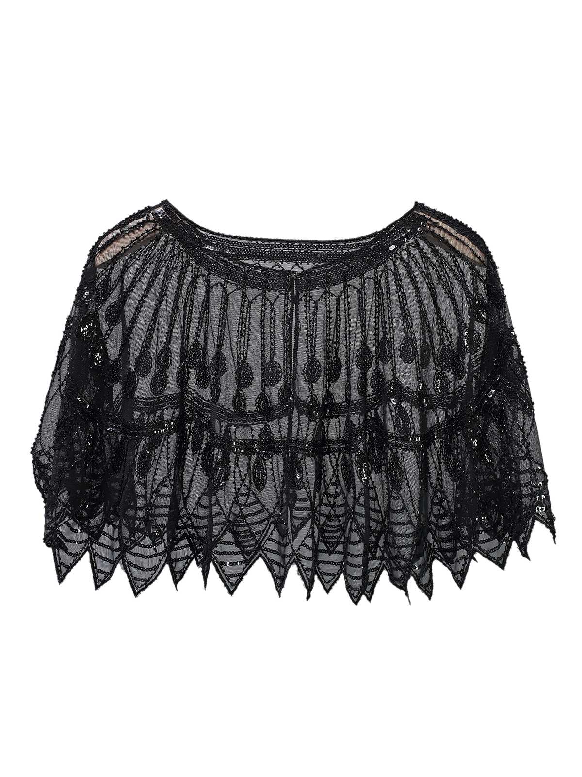1920er Vintage Pailletten Perlenstickerei Netz Cape - Image 3