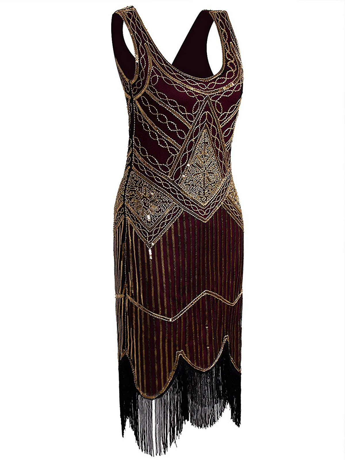 1920ER WEINROT PAILLEETTEN FRANSEN FLAPPER KLEID - Image 3