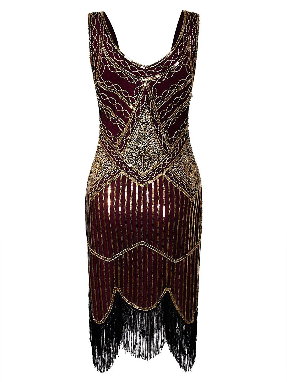 1920ER WEINROT PAILLEETTEN FRANSEN FLAPPER KLEID - Image 4