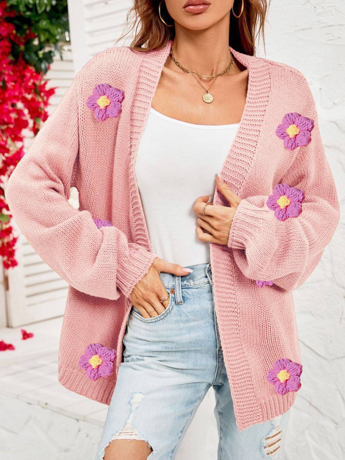 1930er 3D Gänseblümchen Langarm Strick Strickjacke - Image 4