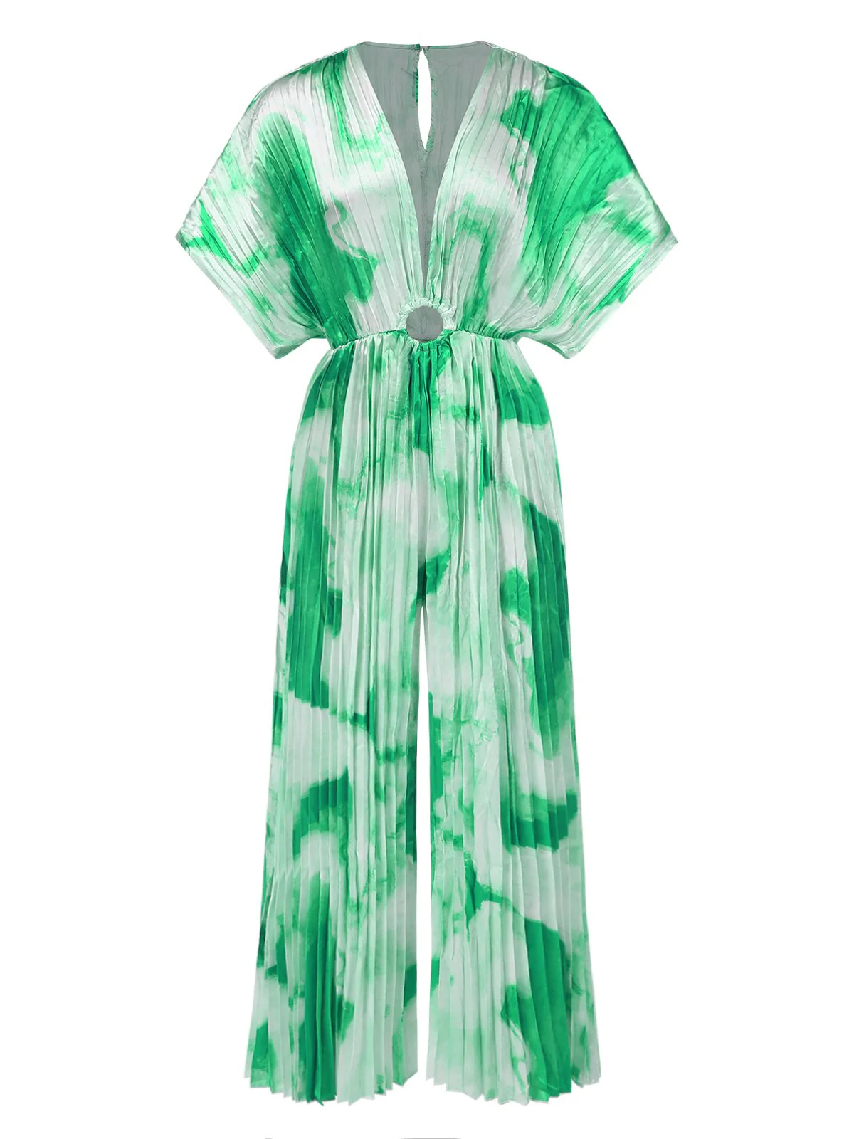 1930er Batik V-Ausschnitt Plissiertes Ring Jumpsuit - Image 3