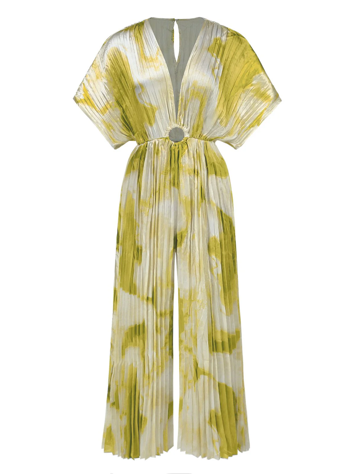 1930er Batik V-Ausschnitt Plissiertes Ring Jumpsuit - Image 4
