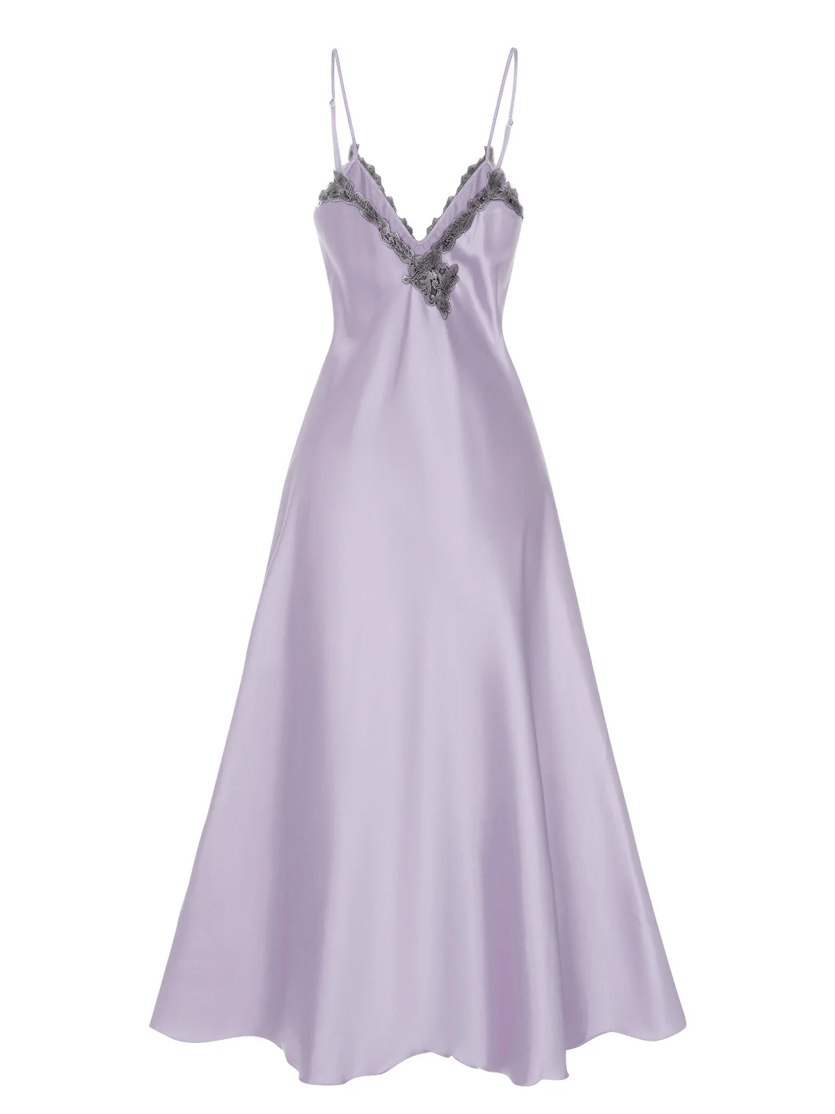 Lila 1930er Bestickt Kunstsatin Riemen Nachthemd - Image 2