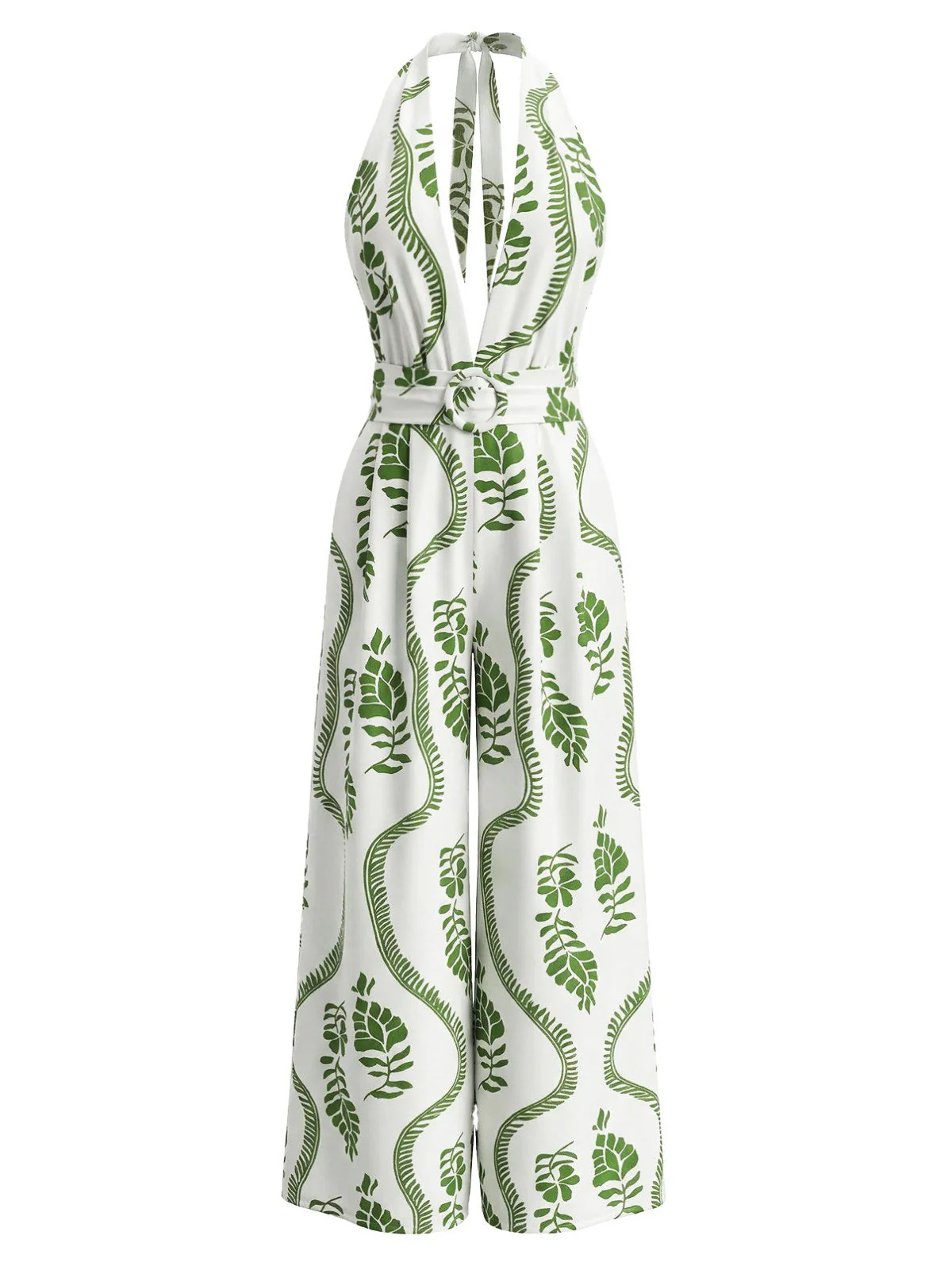 1930er Blatt Halter Tiefer V-Ausschnitt Rückenfrei Jumpsuit - Image 2