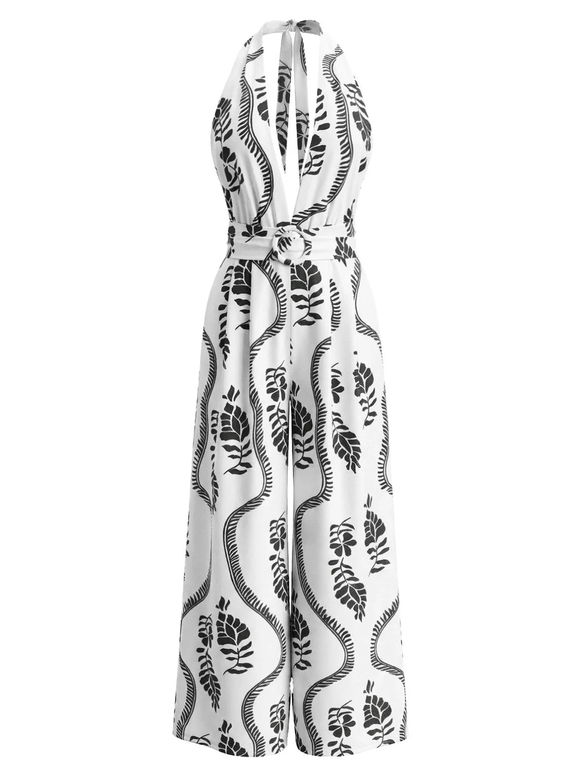 1930er Blatt Halter Tiefer V-Ausschnitt Rückenfrei Jumpsuit - Image 4