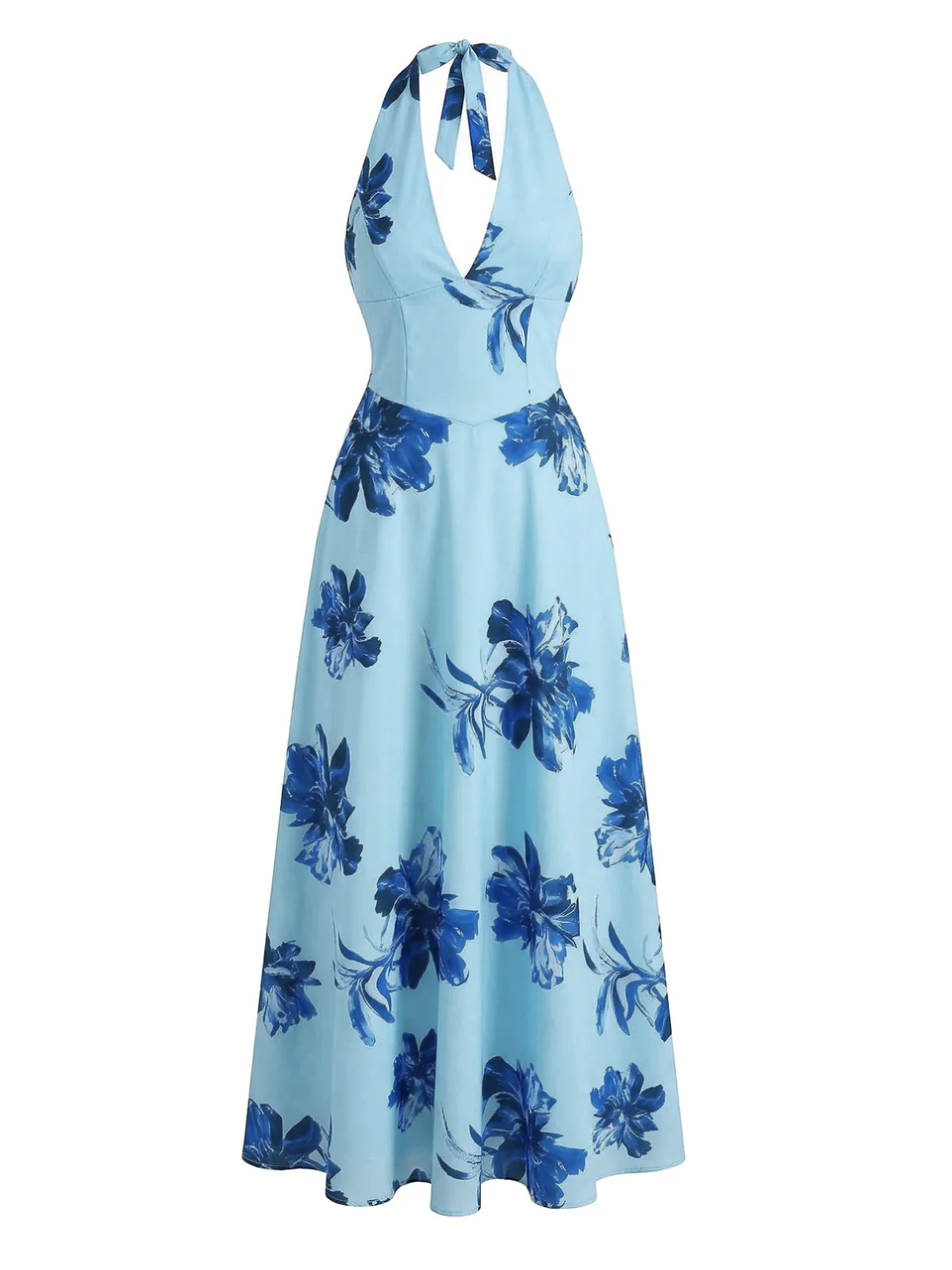 1930er Blumen Halter V-Ausschnitt Schnürung Kleid - Image 6