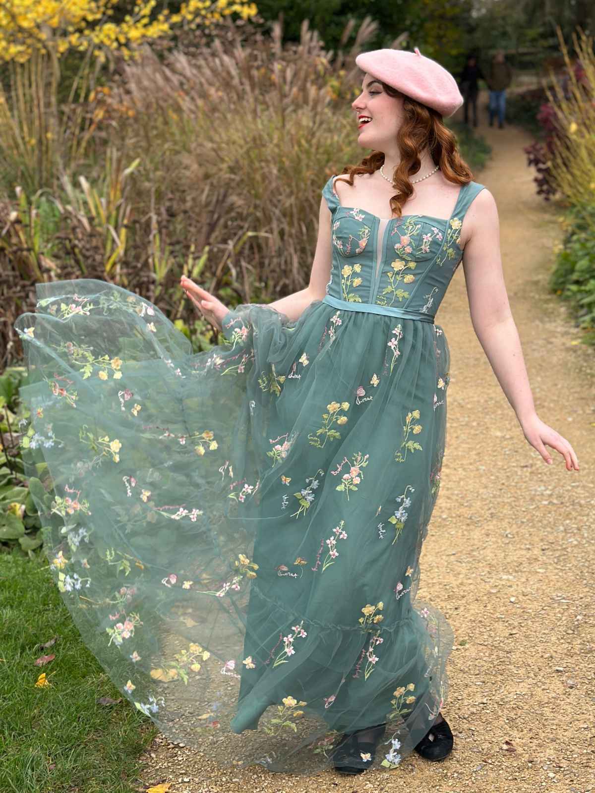 1930er Blumen Netz Stäbchen Schnürung Kleid - Image 2