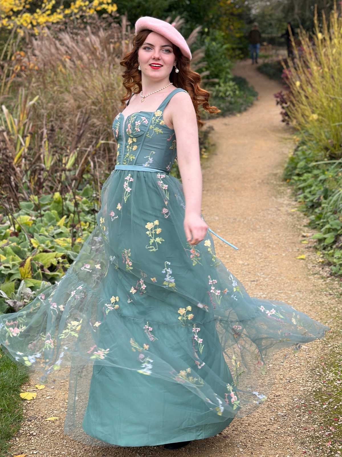 1930er Blumen Netz Stäbchen Schnürung Kleid - Image 3
