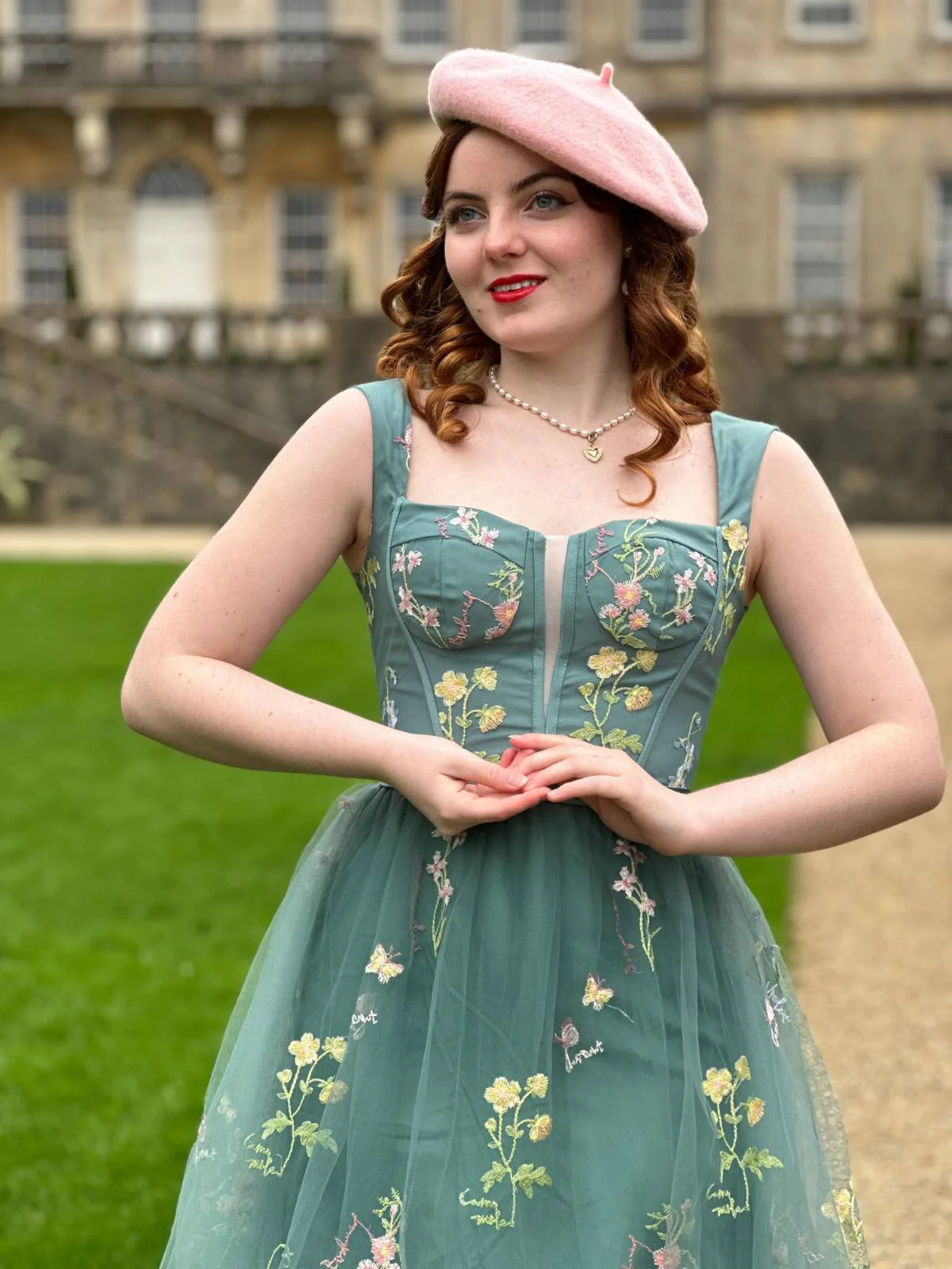 1930er Blumen Netz Stäbchen Schnürung Kleid - Image 4