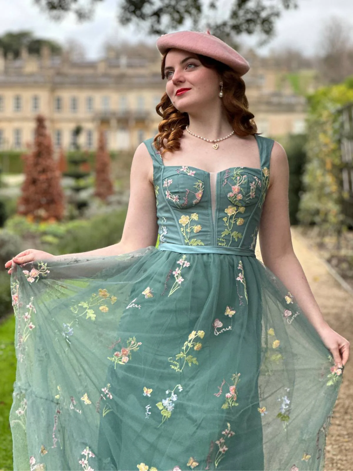 1930er Blumen Netz Stäbchen Schnürung Kleid - Image 5