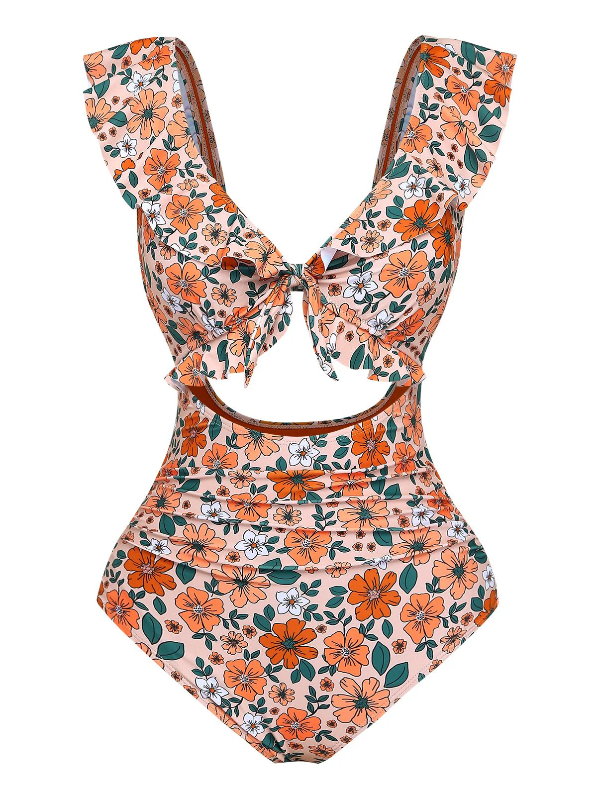 1930er Blumen Rüschen Cutout Einteiliger Badeanzug
