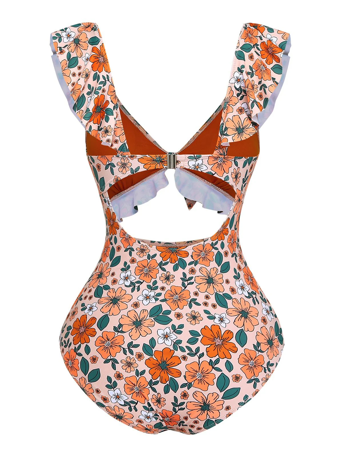 1930er Blumen Rüschen Cutout Einteiliger Badeanzug - Image 2