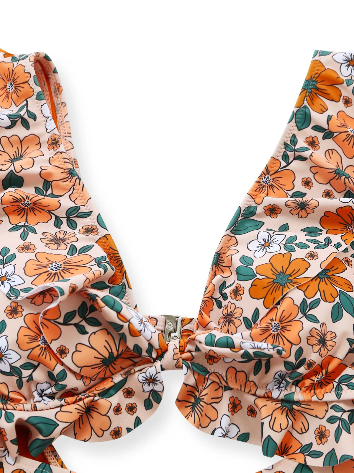1930er Blumen Rüschen Cutout Einteiliger Badeanzug - Image 4