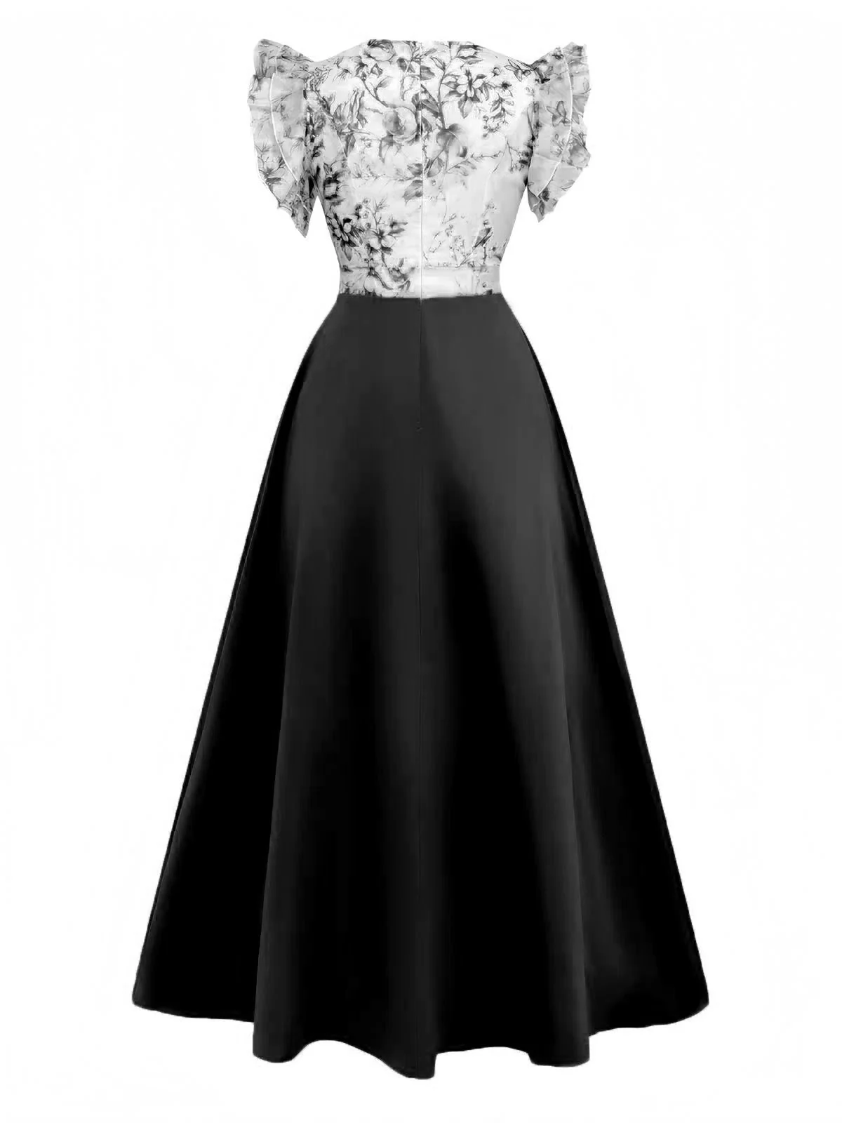 1930er Blumen Rüschenärmel V-Ausschnitt Patchwork Kleid - Image 2