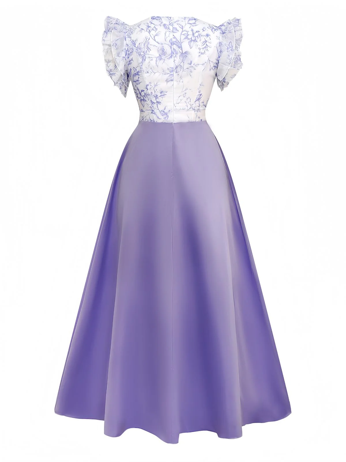 1930er Blumen Rüschenärmel V-Ausschnitt Patchwork Kleid - Image 8