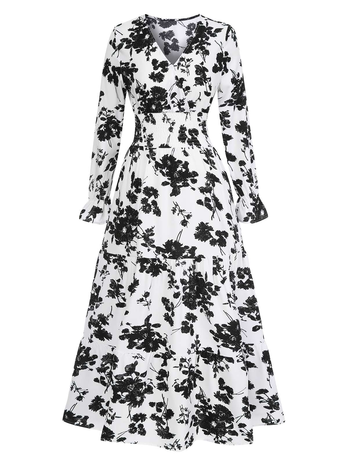 1930er Blumensilhouette V-Ausschnitt Maxi Kleid - Image 5