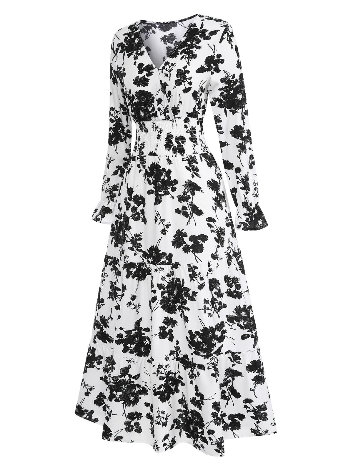 1930er Blumensilhouette V-Ausschnitt Maxi Kleid - Image 7