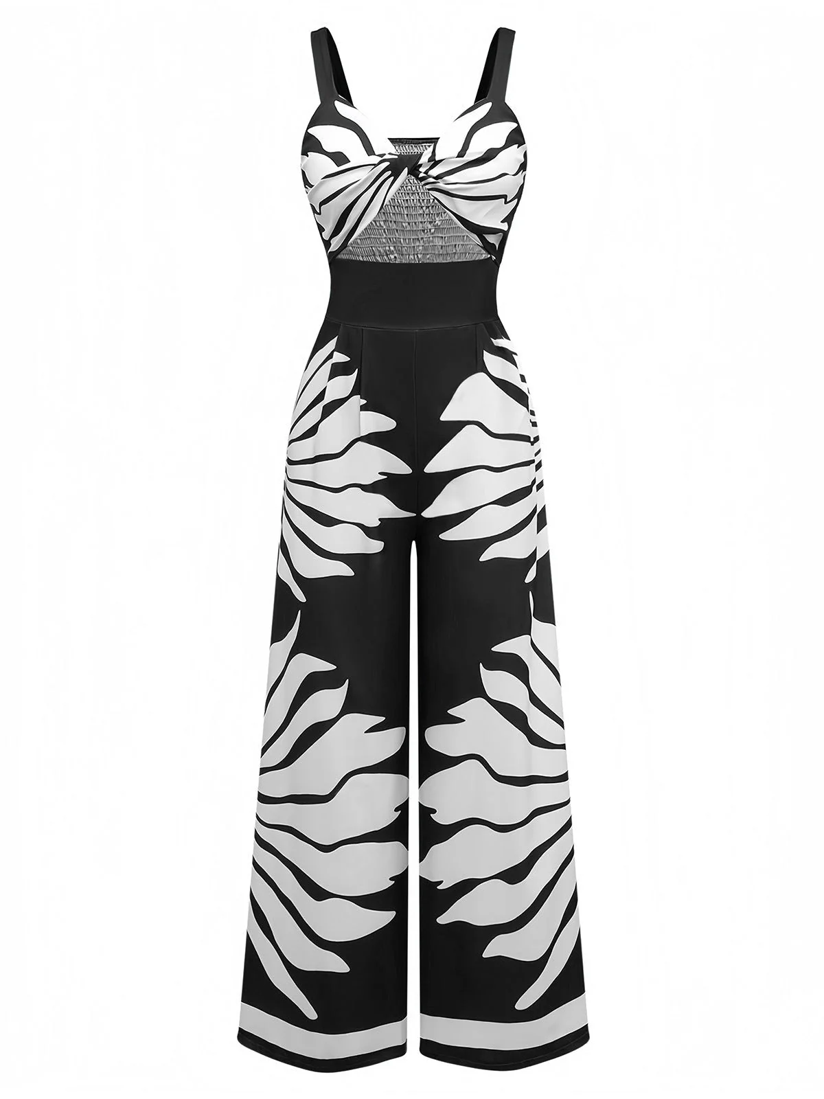 1930er Breite Träger Hohl Twist Gesmokt Blumen Jumpsuit - Image 6