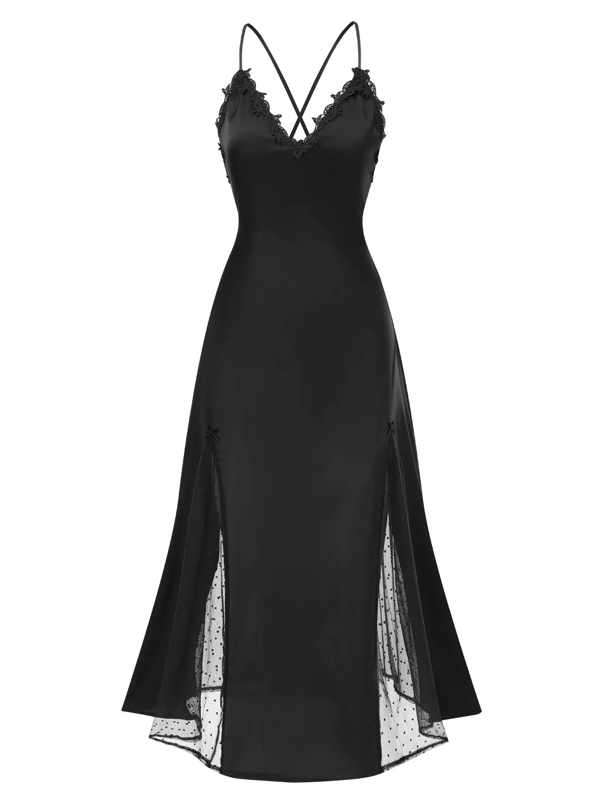 1930er Dots Sheer Satin Patchwork Träger Nachthemd - Image 5