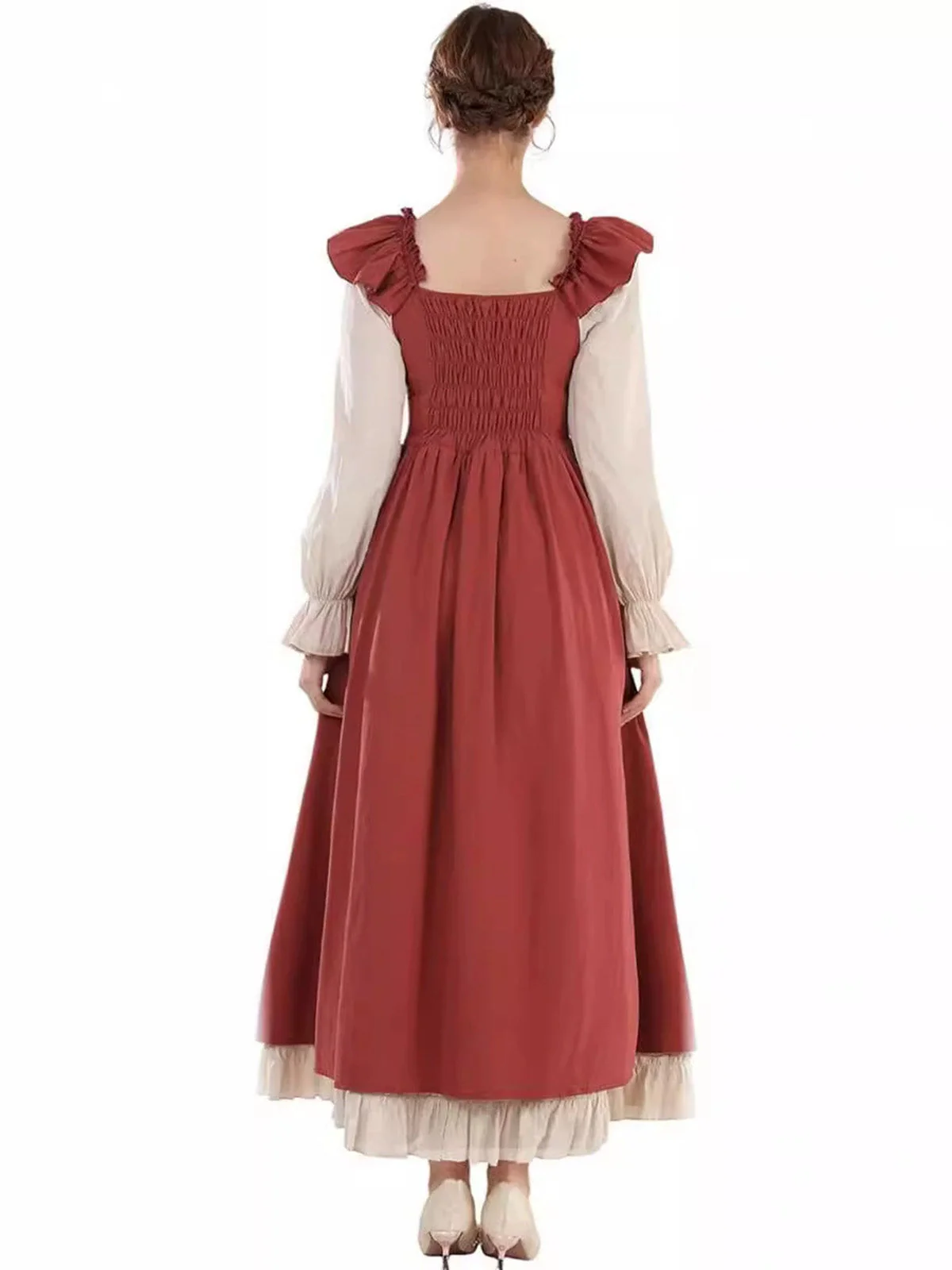 1930er Farbblock Rüschen Schnürung Renaissance Kleid - Image 3